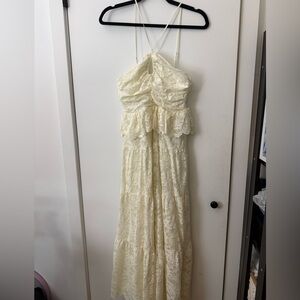 dRA Ivory Lace Midi Dress with Ruffle Waist